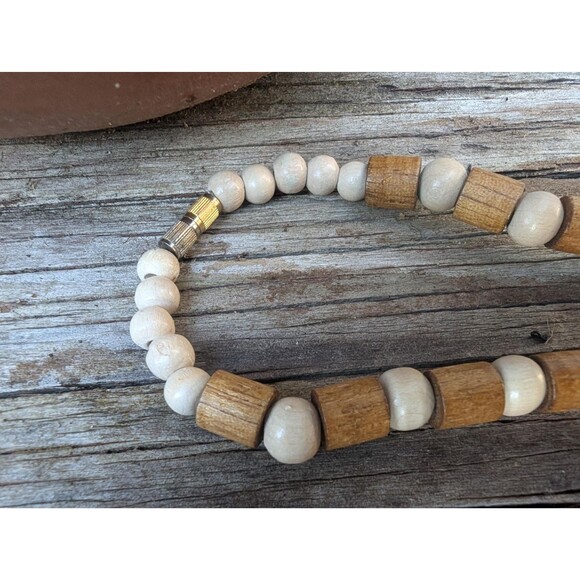 Vintage Wood Beaded Necklace: Earthtone Chunky Necklace - Picture 8 of 11